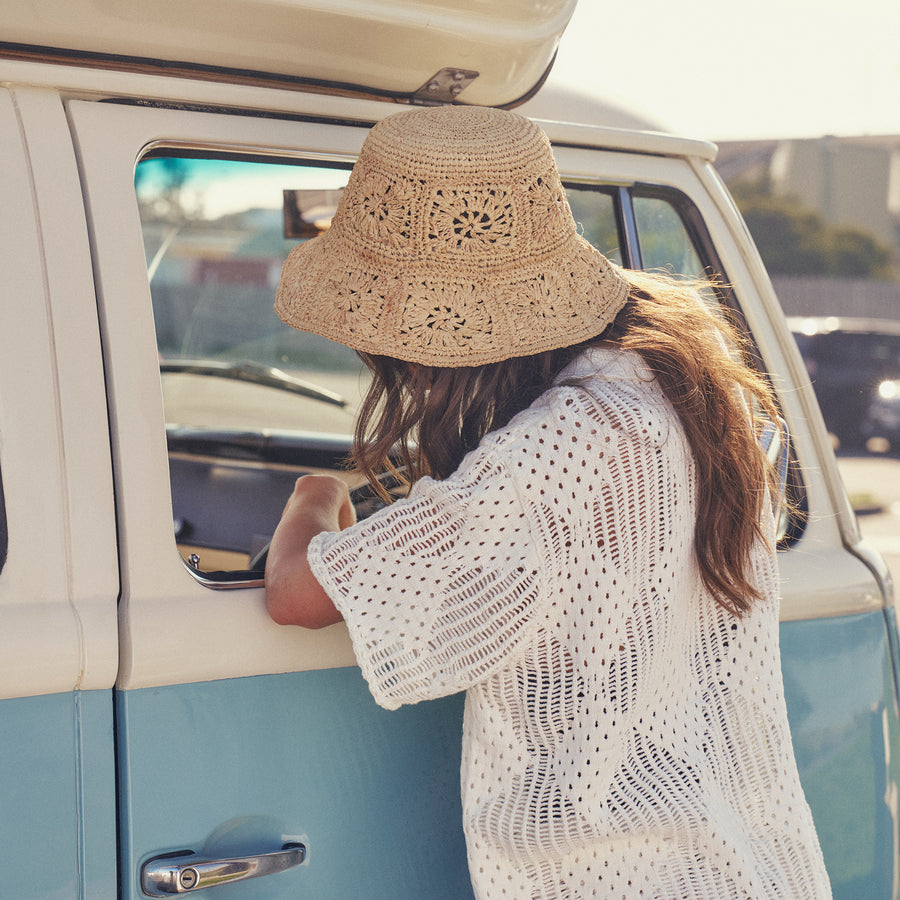 Aalto Crochet Bucket Hat in Beige