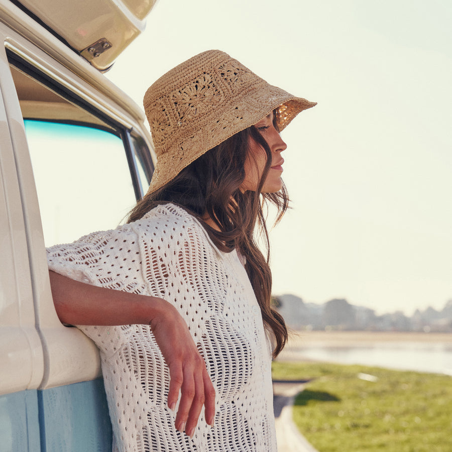 Aalto Crochet Bucket Hat in Beige