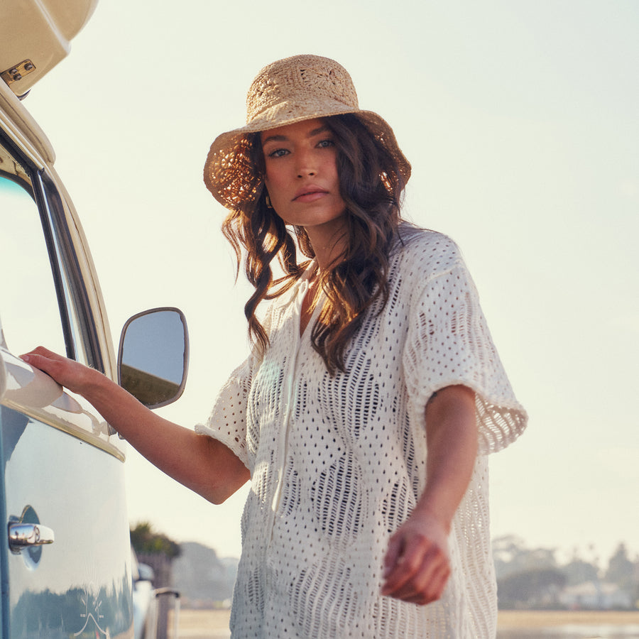 Aalto Crochet Bucket Hat in Beige