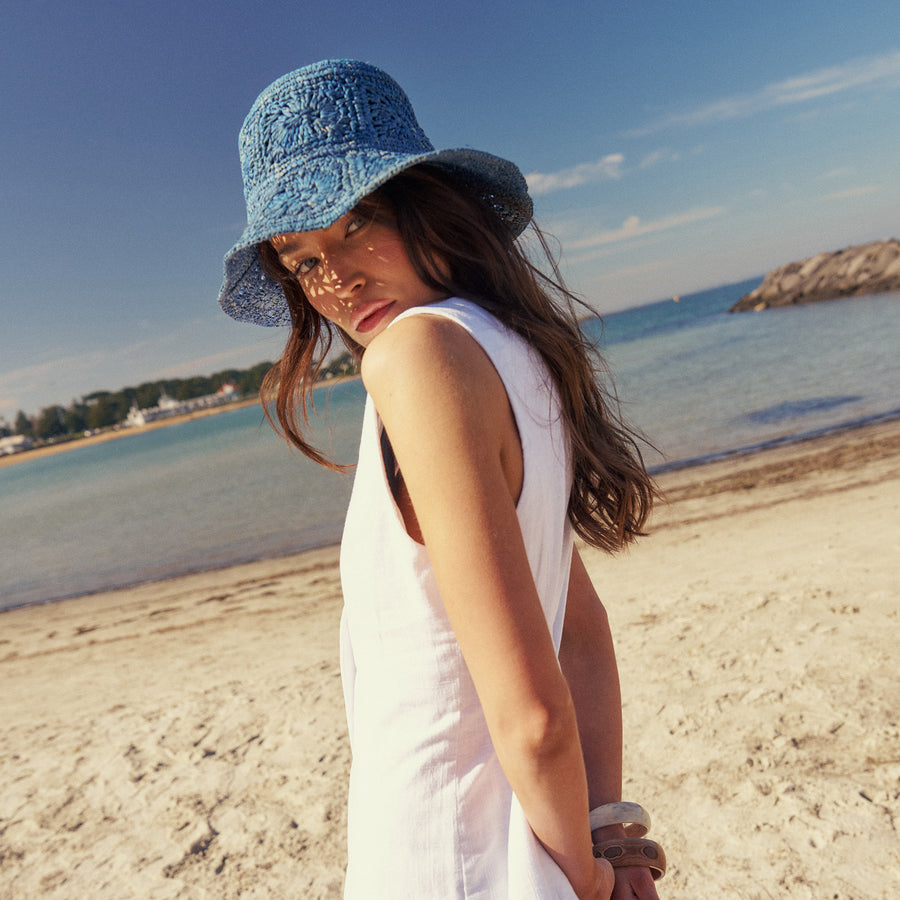 Aalto Crochet Bucket Hat in Ocean Blue