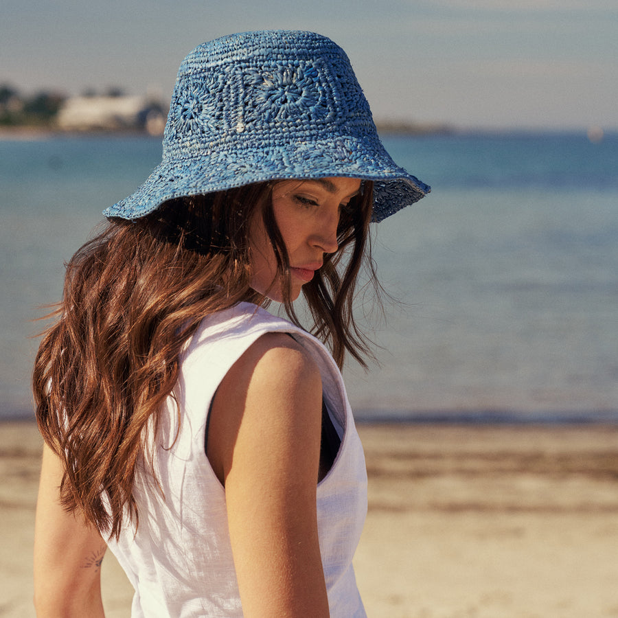 Aalto Crochet Bucket Hat in Ocean Blue