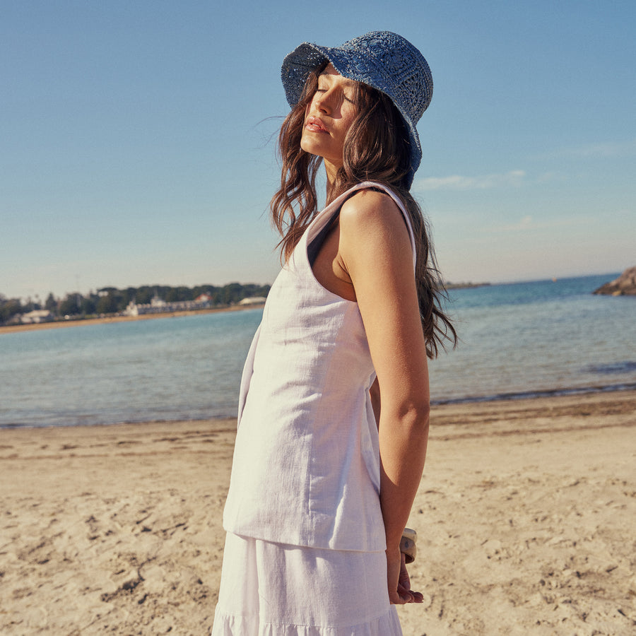 Aalto Crochet Bucket Hat in Ocean Blue