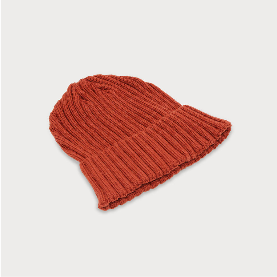 Side image of the Tucker Beanie in Red Brick